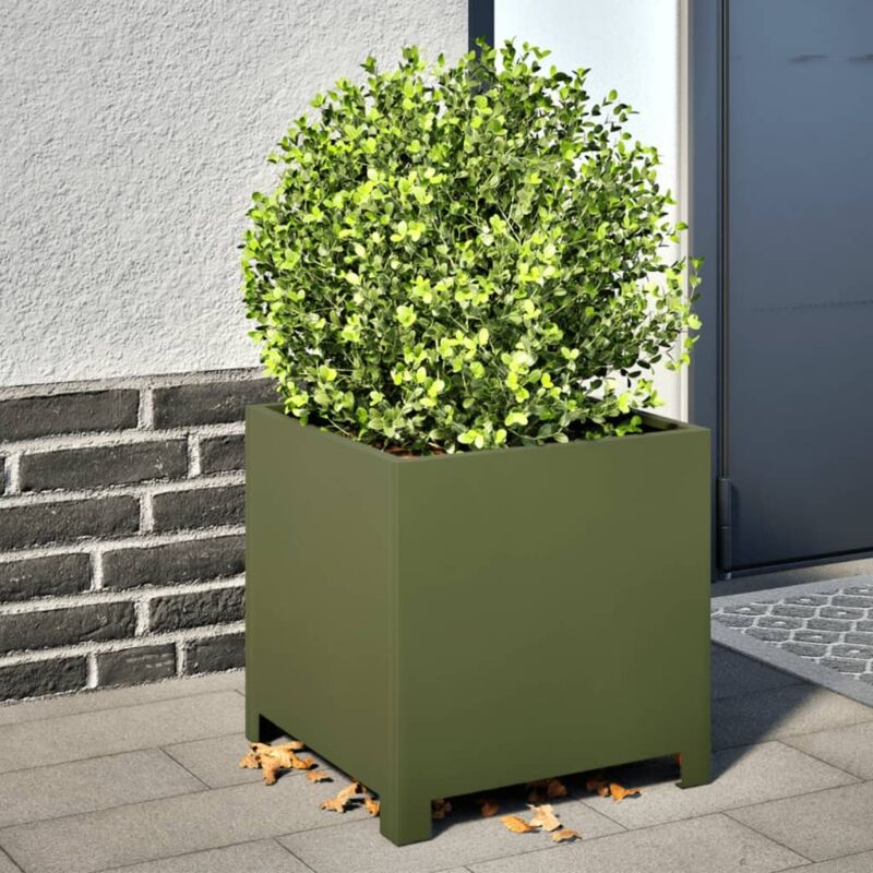 foto del prodotto vidaxl fioriera da giardino verde oliva 40x40x40 cm in acciaio