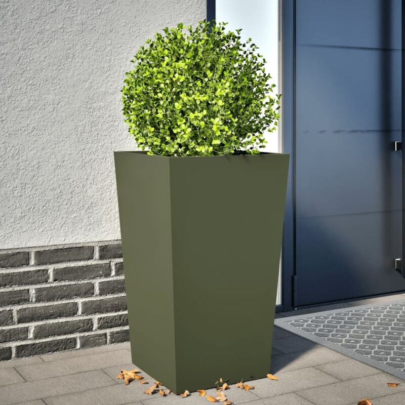 foto del prodotto vidaxl fioriera da giardino verde oliva 45x45x75 cm in acciaio