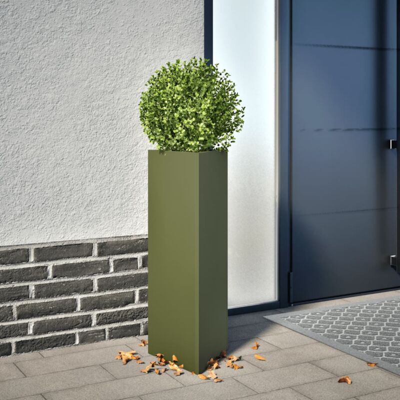 foto del prodotto vidaxl fioriera da giardino verde oliva triangolare 30x26x75cm acciaio