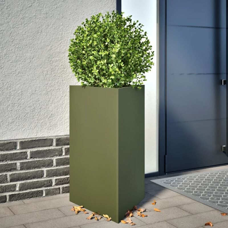 foto del prodotto vidaxl fioriera da giardino verde oliva triangolare 50x43x75cm acciaio