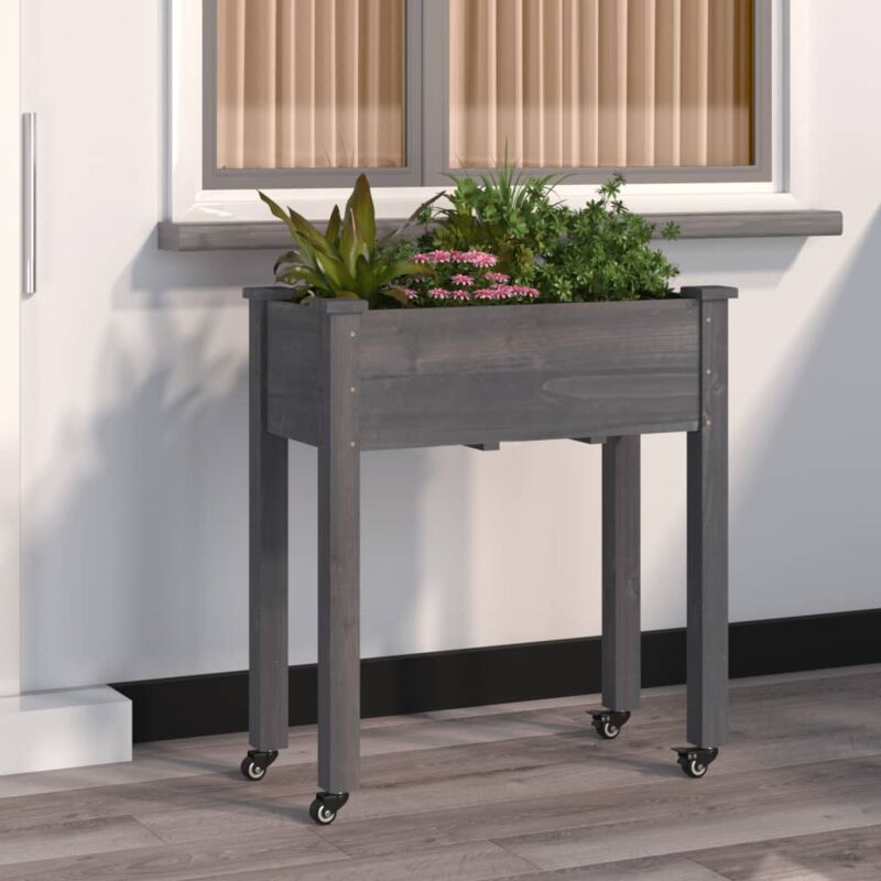 foto del prodotto vidaxl fioriera ruote e fodera grigia 71x37x80cm legno massello abete