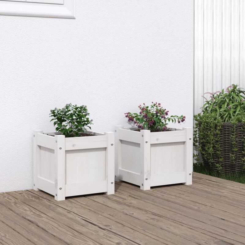 foto del prodotto vidaxl fioriere da giardino 2 pz bianche in legno massello di pino