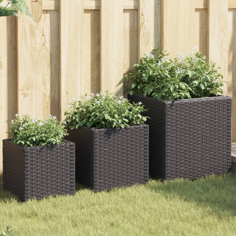foto del prodotto vidaxl fioriere da giardino 3 pz nere in polyrattan