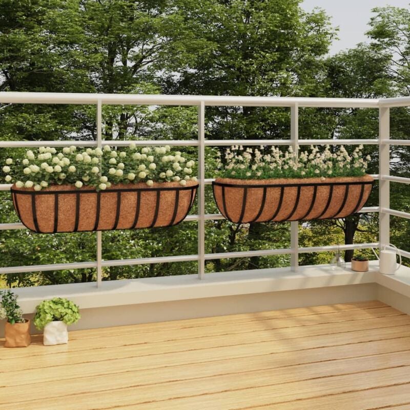 foto del prodotto vidaxl fioriere parete 2 pz rivestimenti cocco nero 76x21x16cm acciaio