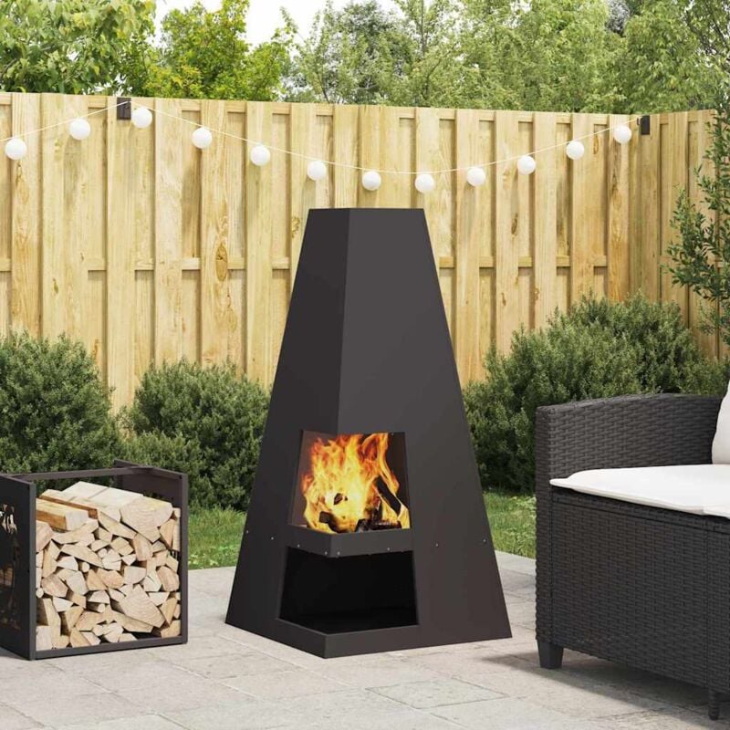 foto del prodotto vidaxl focolare con zona per legna nero 50 x 50 x 100 cm acciaio