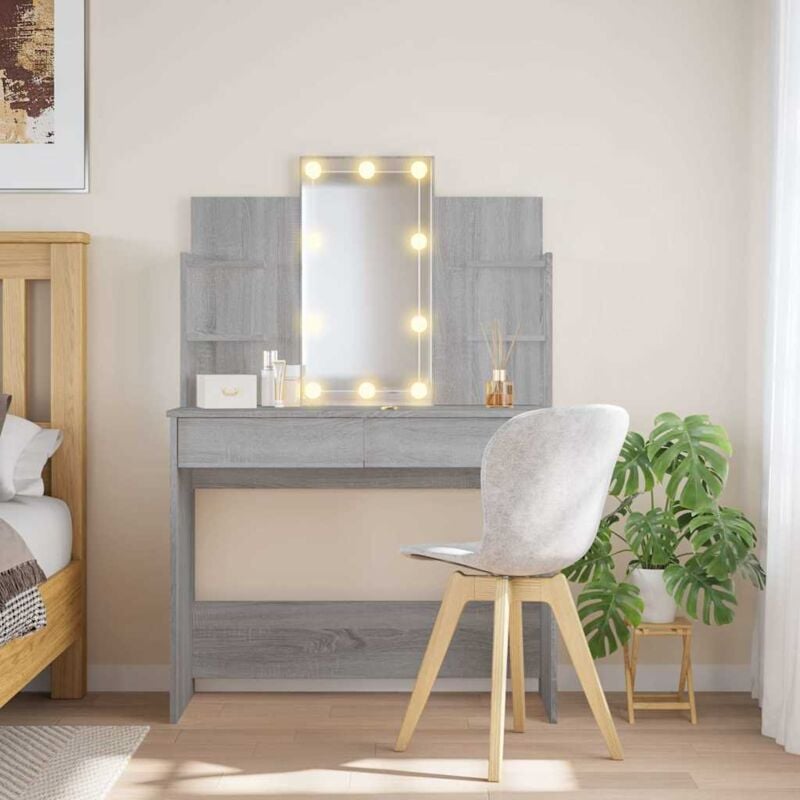 foto del prodotto vidaxl furniture limited toeletta con luci led grigio sonoma 96x40x142