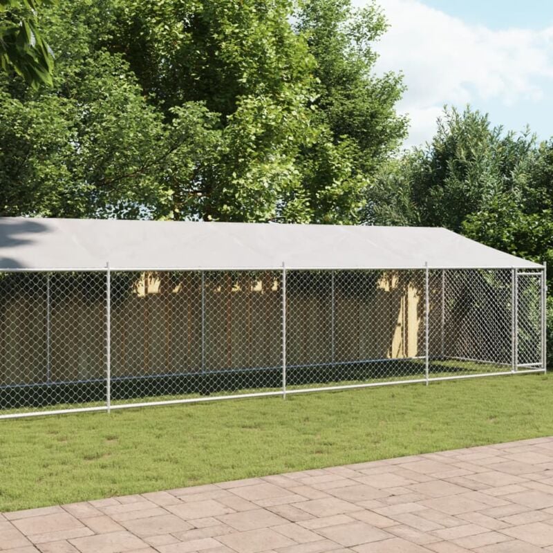 foto del prodotto vidaxl gabbia cani con tetto e porta grigia 12x2x2 m acciaio zincato