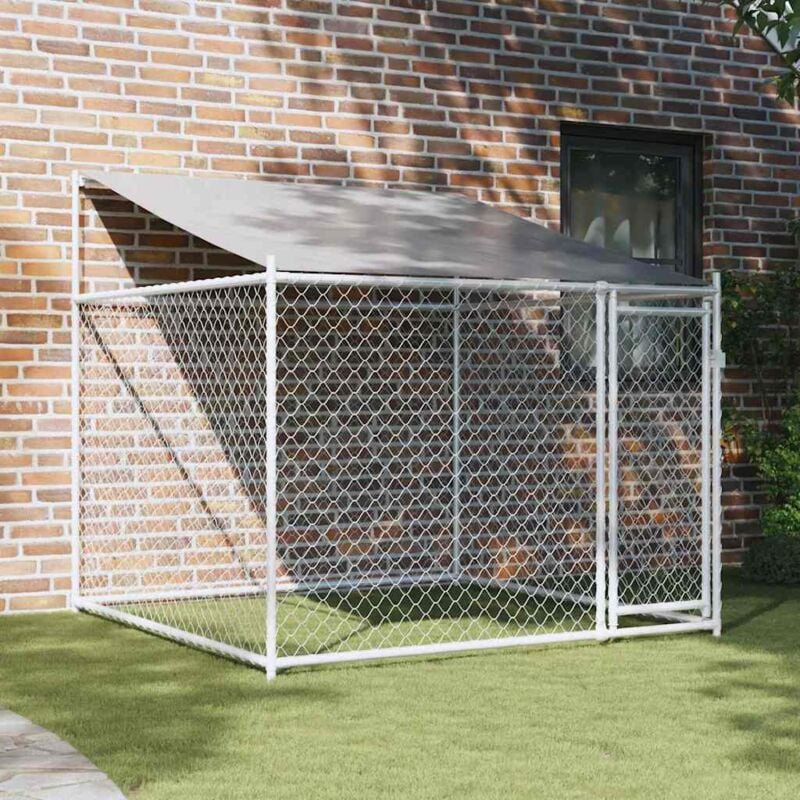 foto del prodotto vidaxl gabbia cani con tetto e porta grigia 2x2x2 m in acciaio zincato