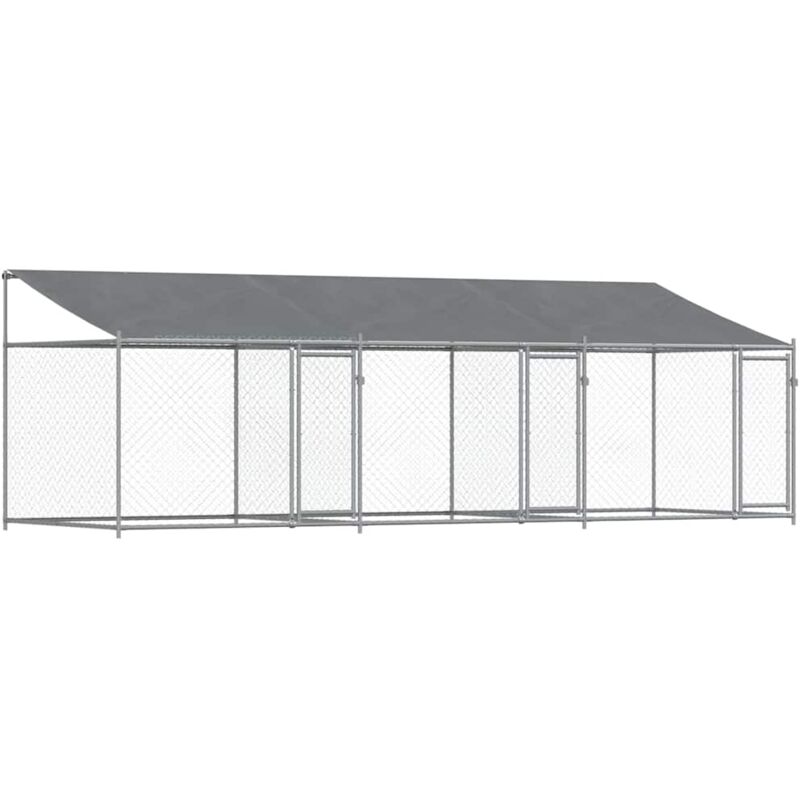 foto del prodotto vidaxl gabbia cani con tetto e porte grigia 6x2x2 m in acciaio zincato