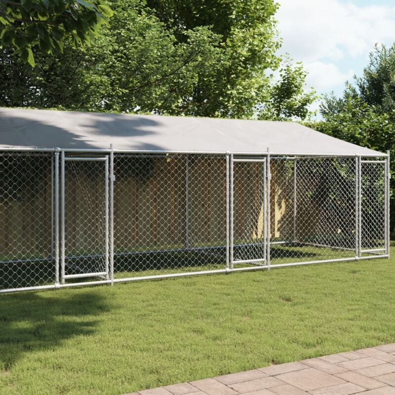 foto del prodotto vidaxl gabbia cani con tetto e porte grigia 8x2x2 m in acciaio zincato
