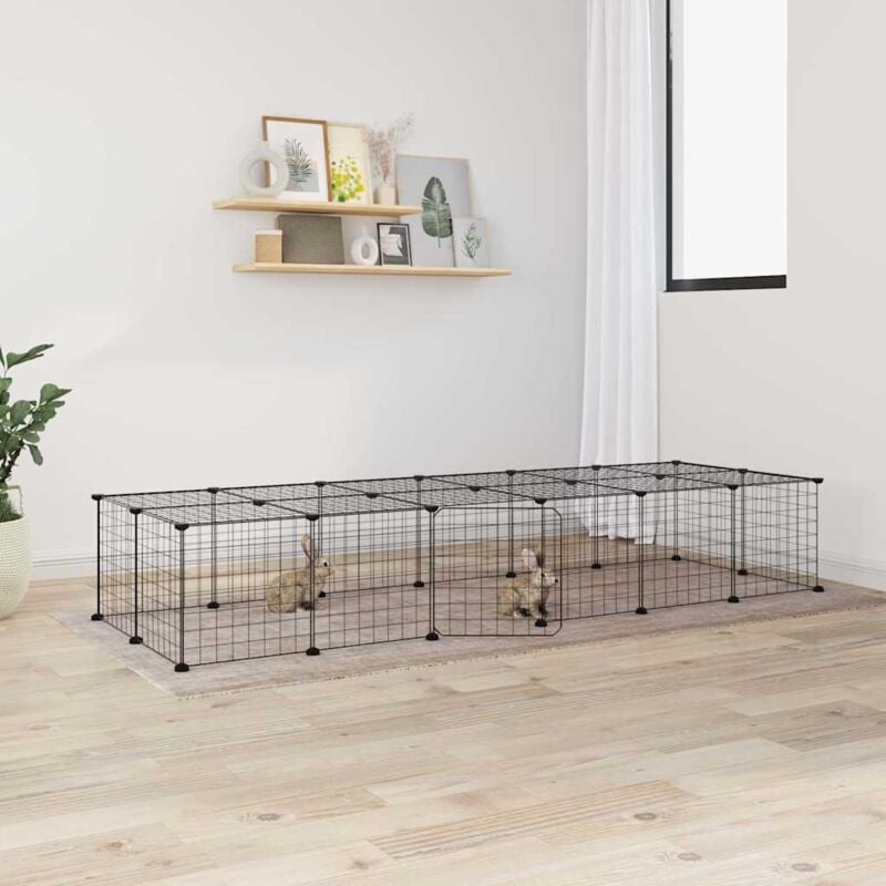 foto del prodotto vidaxl gabbia per animali 28 pannelli con porta nero 35x35 cm acciaio