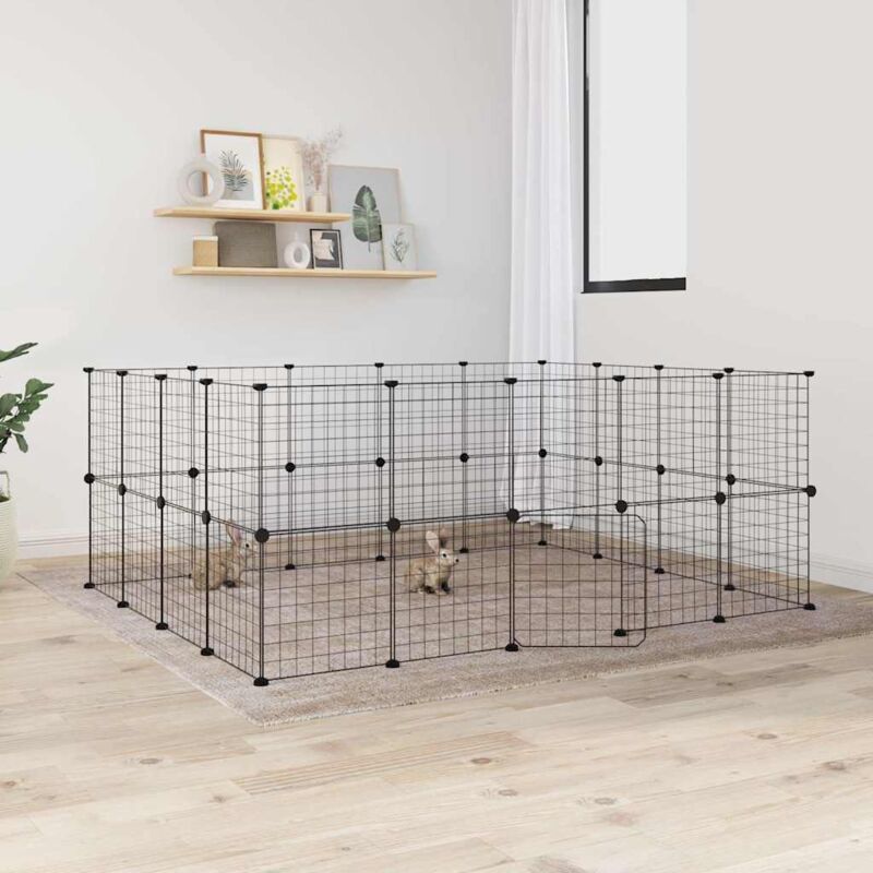 foto del prodotto vidaxl gabbia per animali 36 pannelli con porta nera 35x35 cm acciaio