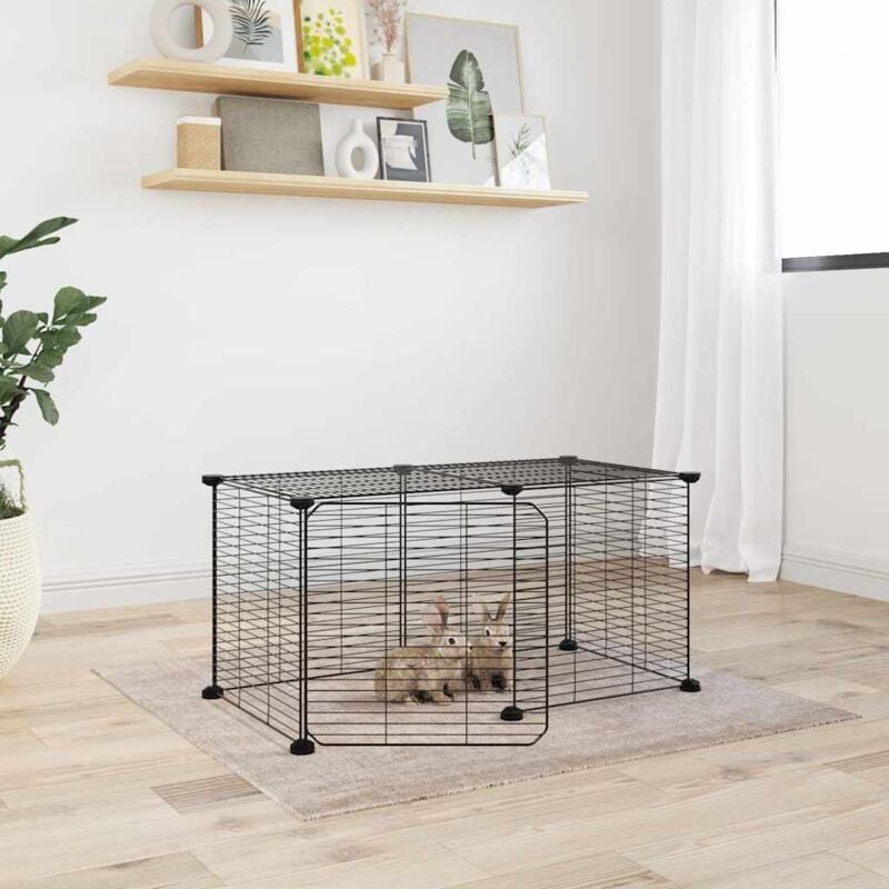 foto del prodotto vidaxl gabbia per animali con pannelli e porta nero in acciaio varie dimensioni dimensioni 8 pannelli