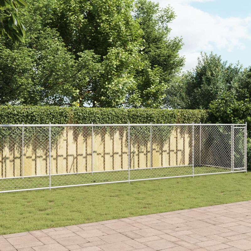 foto del prodotto vidaxl gabbia per cani con porta grigia 12x2x1,5 m in acciaio zincato