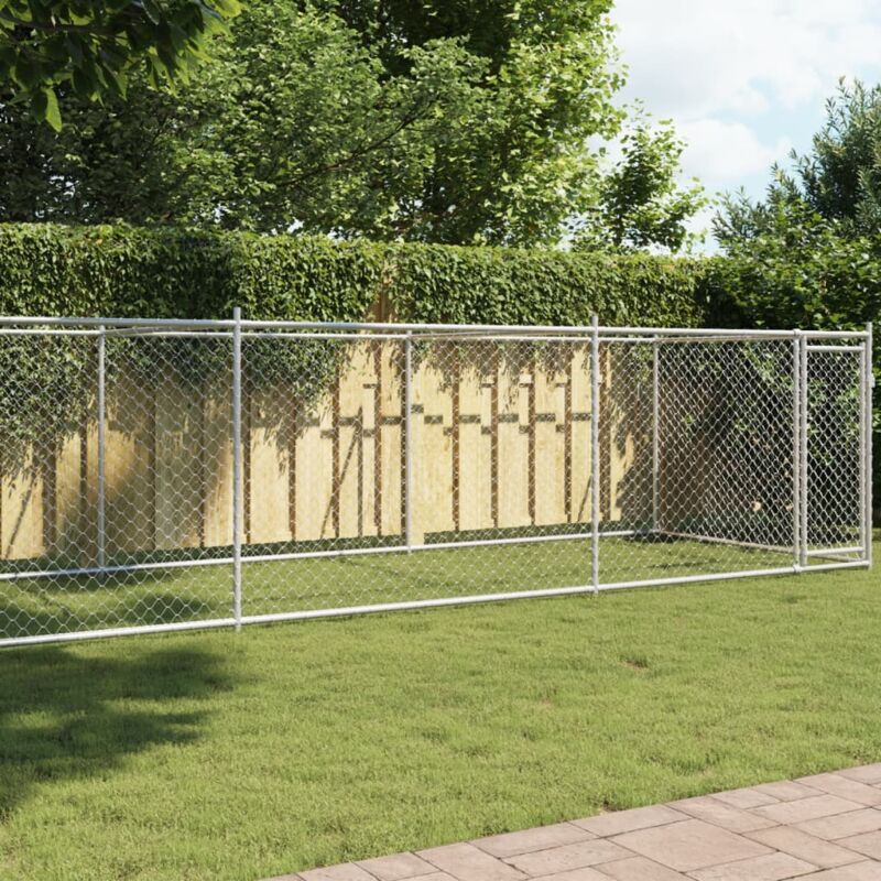 foto del prodotto vidaxl gabbia per cani con porta grigia 8x2x1,5 m in acciaio zincato