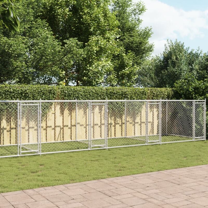 foto del prodotto vidaxl gabbia per cani con porte grigia 10x2x1,5 m in acciaio zincato