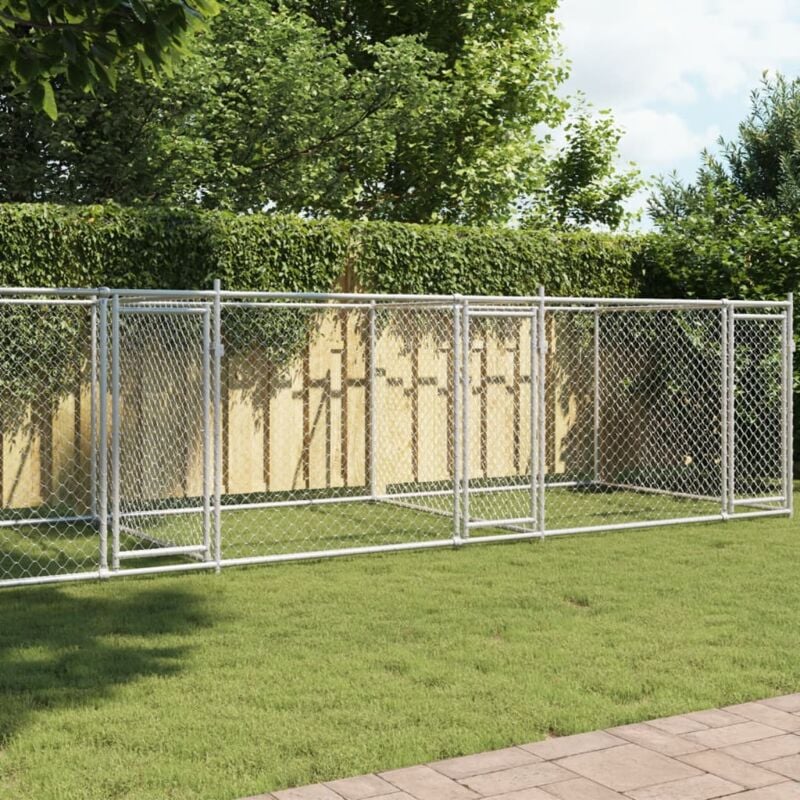 foto del prodotto vidaxl gabbia per cani con porte grigia 8x2x1,5 m in acciaio zincato