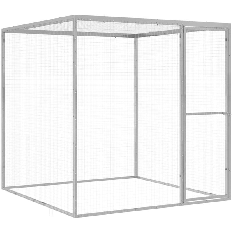 foto del prodotto vidaxl gabbia per gatti in acciaio zincato con porta argento varie dimensioni dimensioni 1.5x1.5x1.5 m