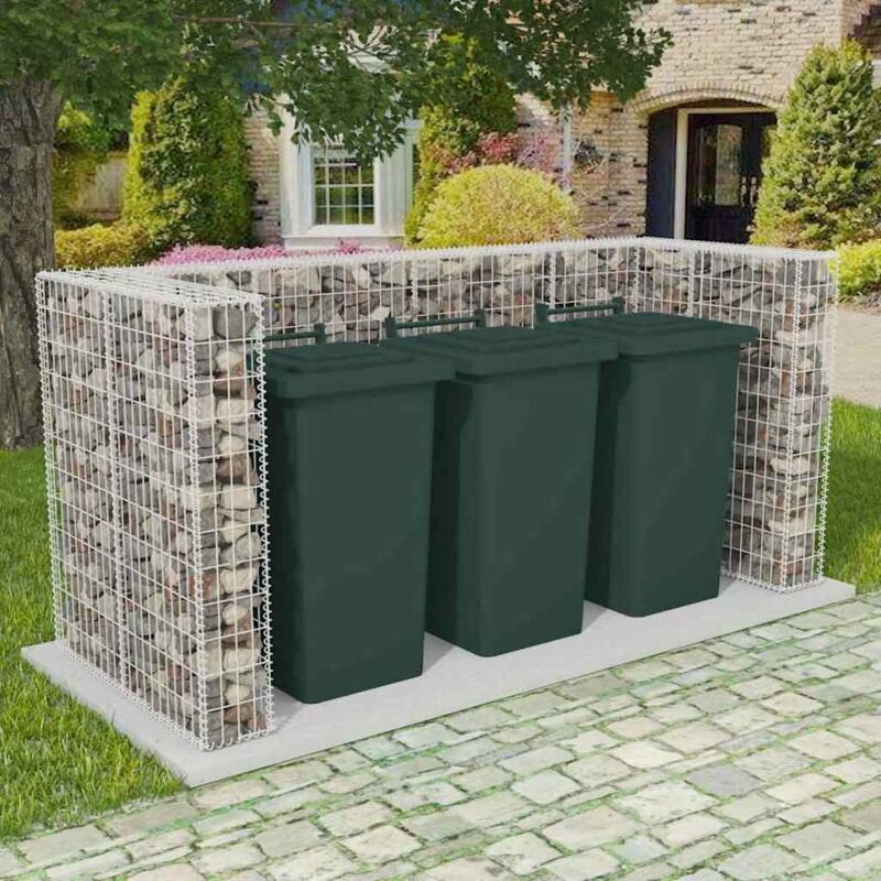 foto del prodotto vidaxl gabbione in rete in acciaio per 3 cassonetti 250x100x120 cm