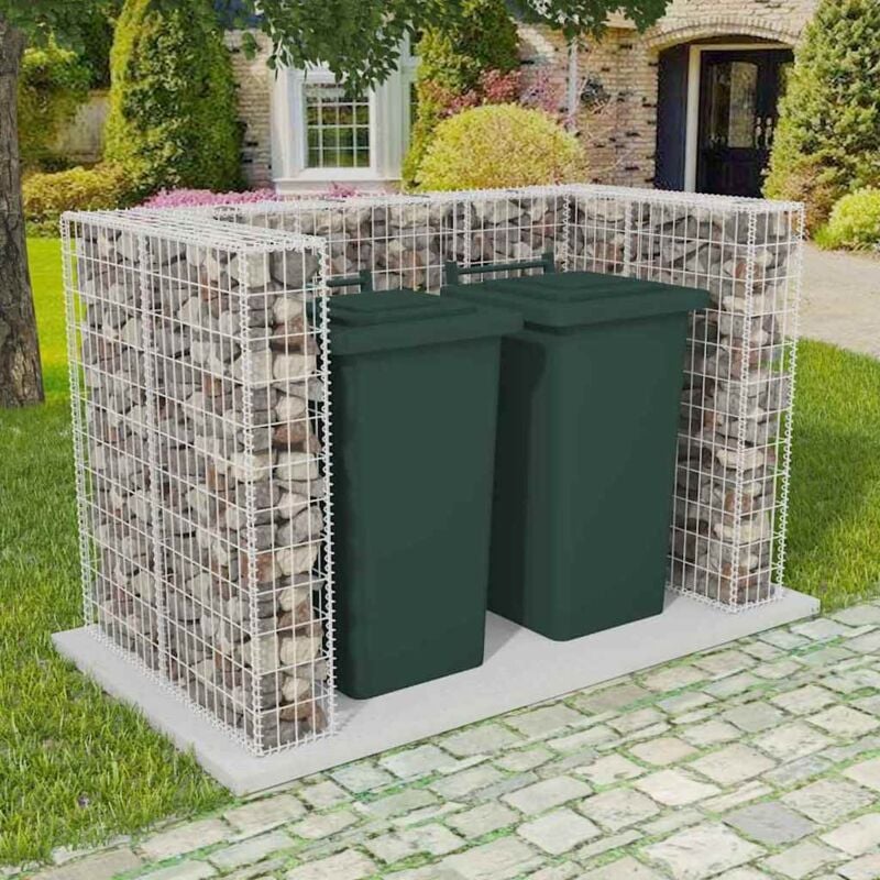 foto del prodotto vidaxl gabbione in rete in acciaio per 3 cassonetti argento varie dimensioni dimensioni 180x100x120 cm