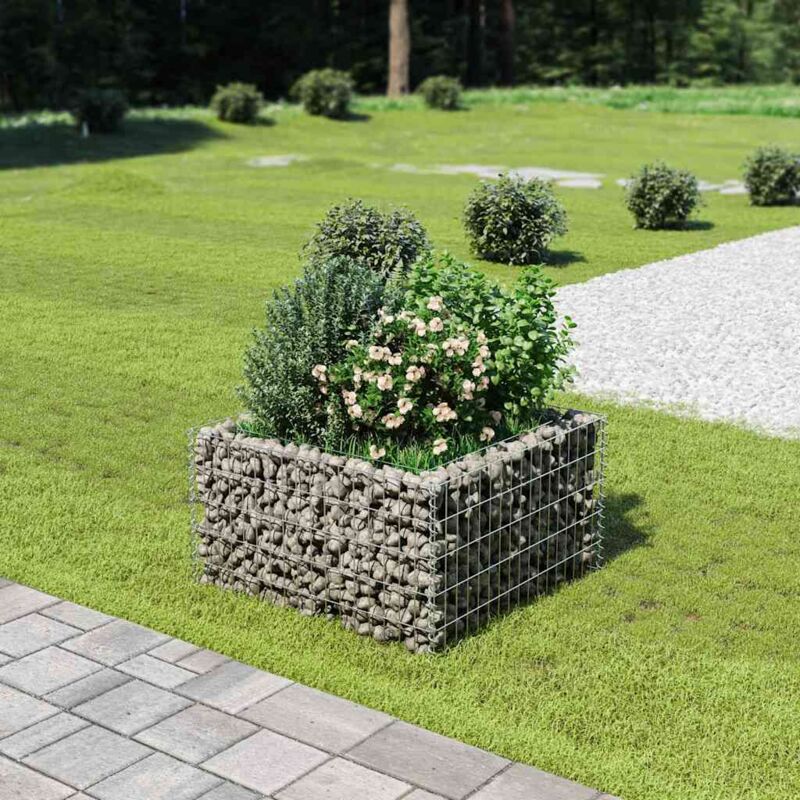foto del prodotto vidaxl gabbione letto rialzato in acciaio zincato 90x90x50 cm