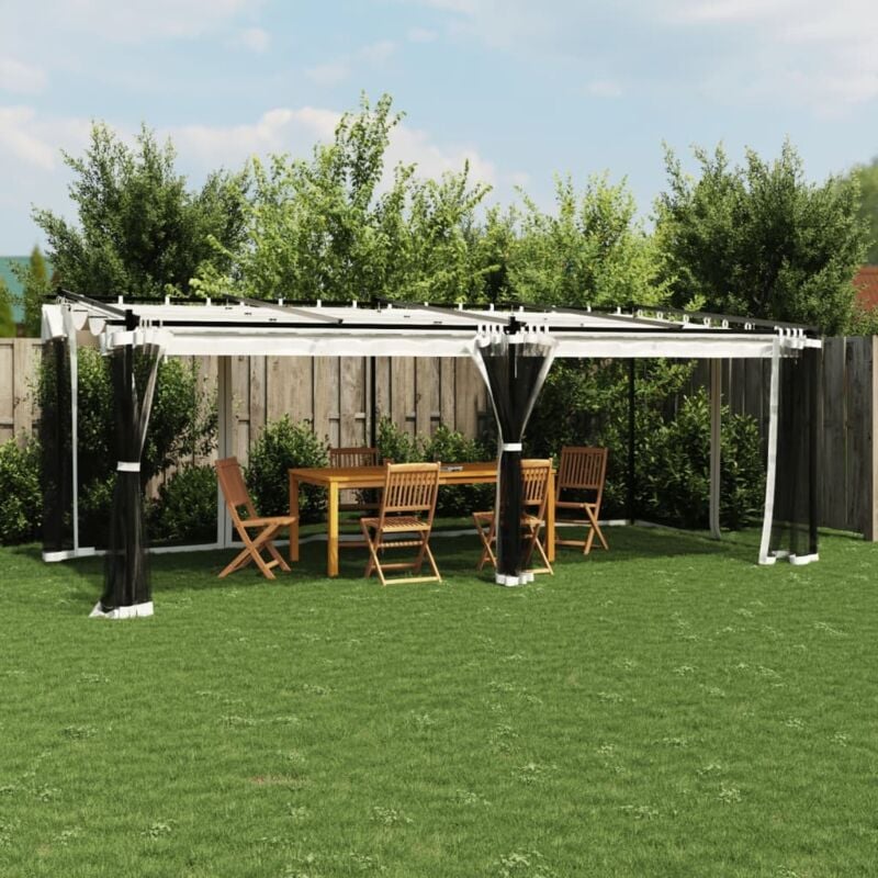 foto del prodotto vidaxl gazebo con pareti in rete crema 6x3 m in acciaio