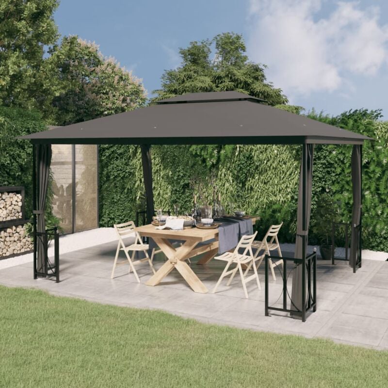 foto del prodotto vidaxl gazebo con teli laterali e doppio tetto 3x4 m antracite