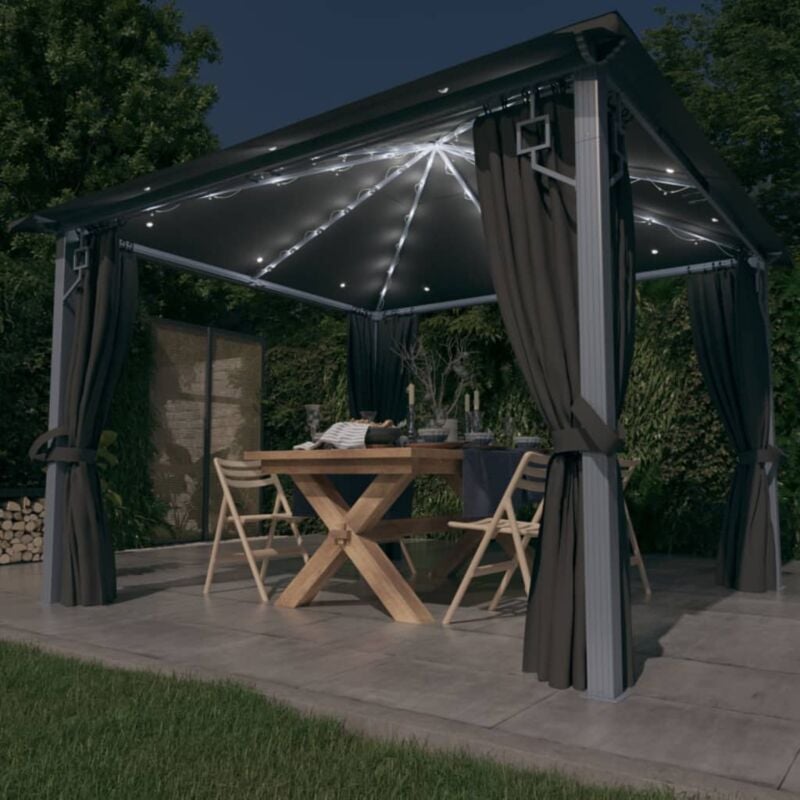 foto del prodotto vidaxl gazebo con tende e luci led 300x300 cm antracite in alluminio