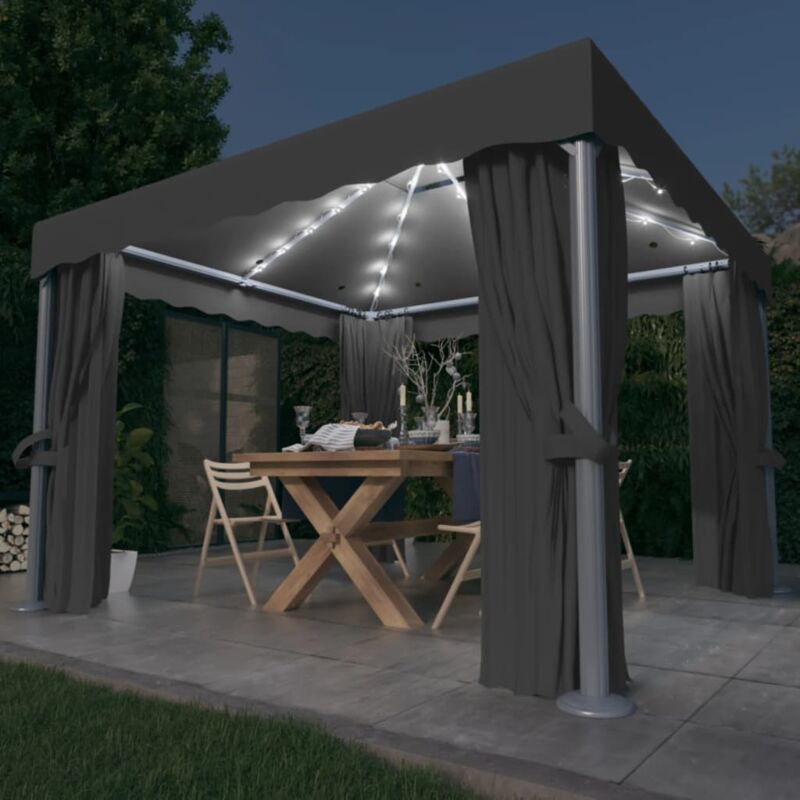 immagine 0 del prodotto vidaxl gazebo con tende e stringa di luci led 3x3 m antracite
