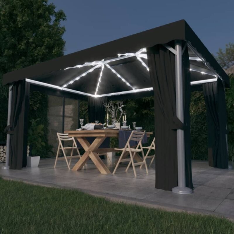 foto del prodotto vidaxl gazebo con tende e stringa di luci led 4x3 m antracite