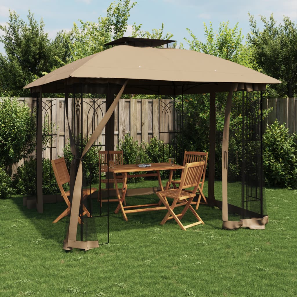 foto del prodotto vidaxl gazebo con tetto doppio pareti rete tortora 2,94x2,94 m acciaio