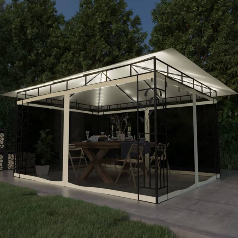 foto del prodotto vidaxl gazebo con zanzariera e luci led 4x3x2,73 m crema