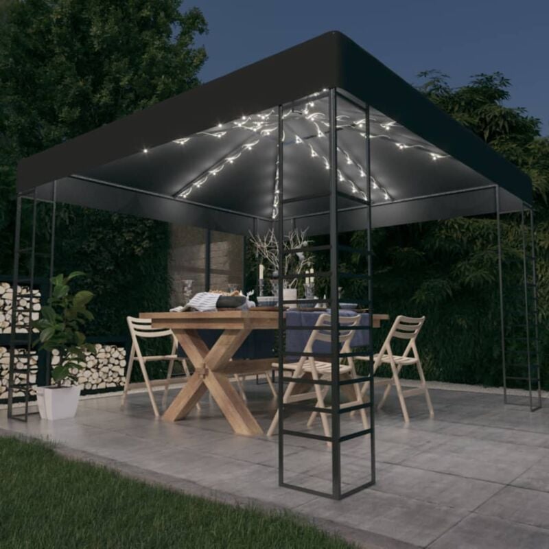 foto del prodotto vidaxl gazebo da giardino con luci led a stringa 3x3 m antracite