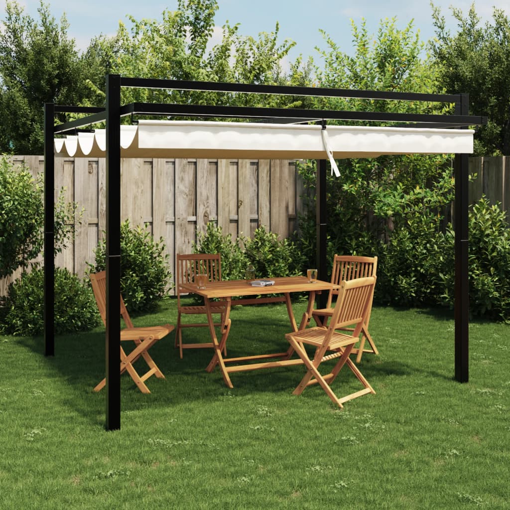 foto del prodotto vidaxl gazebo da giardino con tetto retrattile crema 3x3m in alluminio