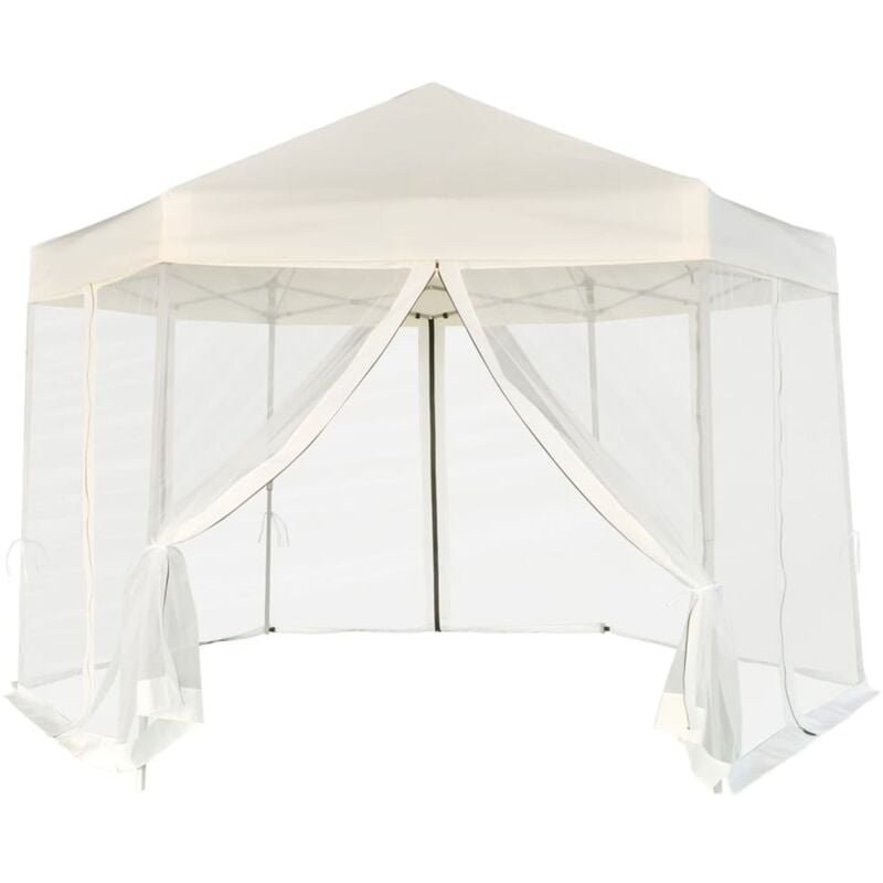 foto del prodotto vidaxl gazebo esagonale pop up con 6 pareti bianco crema 3,6x3,1 m
