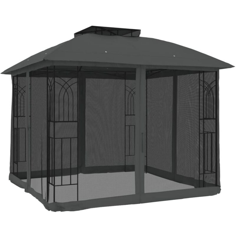 foto del prodotto vidaxl gazebo tetto doppio e pareti rete antracite 2,94x2,94 m acciaio