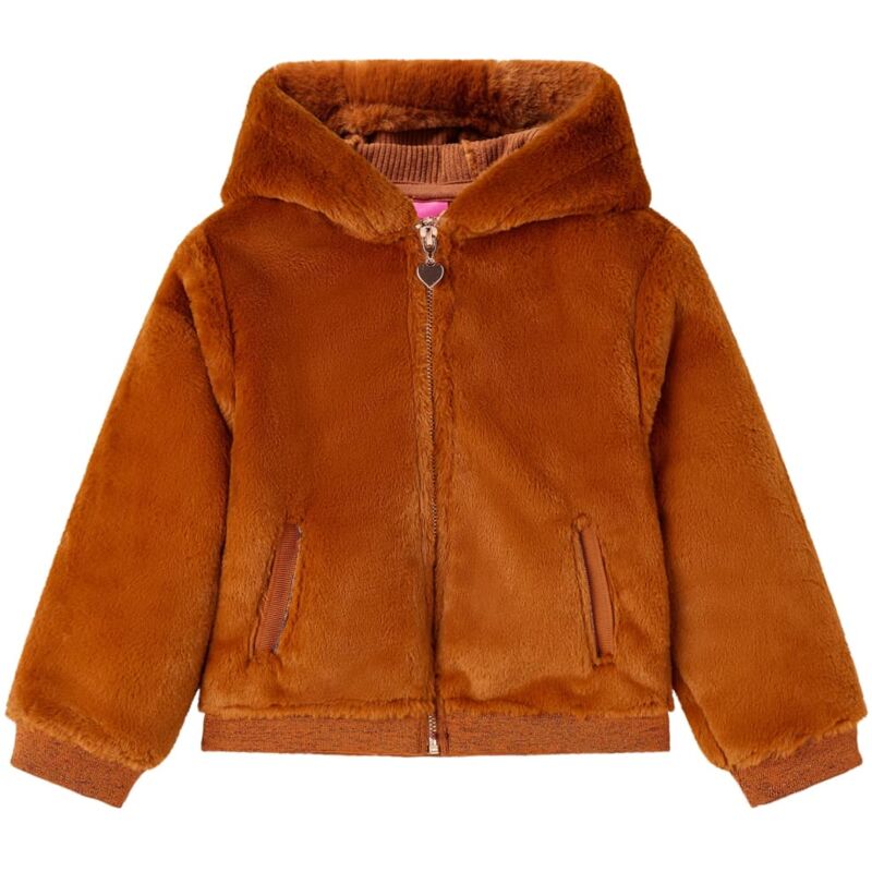 foto del prodotto vidaxl giacca con cappuccio per bambini in pelliccia sintetica cognac 140