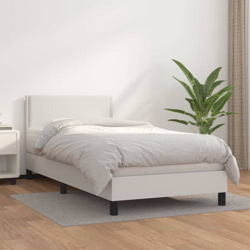 foto del prodotto vidaxl giroletto a molle con materasso bianco 100x200 cm in similpelle