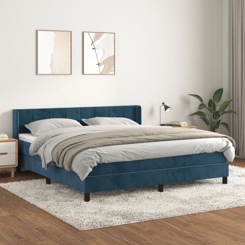 foto del prodotto vidaxl giroletto a molle con materasso blu scuro 160x200 cm in velluto
