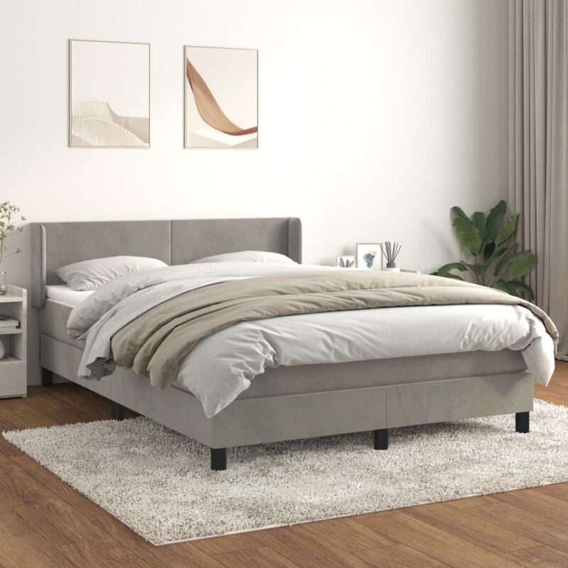 foto del prodotto vidaxl giroletto a molle con materasso grigio chiaro 140x200cm velluto