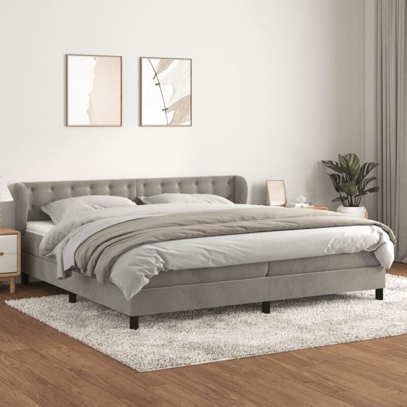 foto del prodotto vidaxl giroletto a molle con materasso grigio chiaro 200x200cm velluto