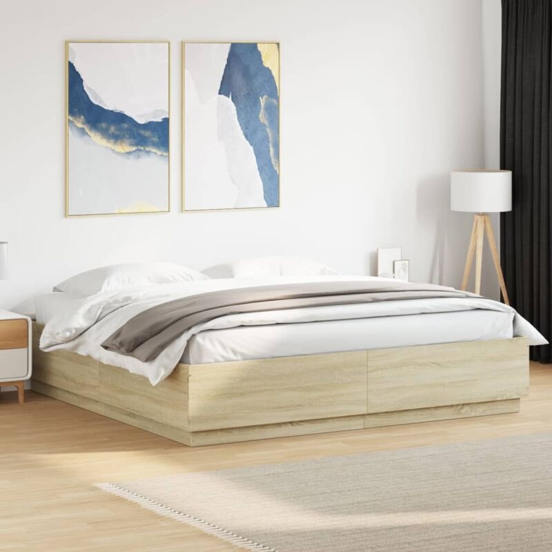 foto del prodotto vidaxl giroletto cassetti luci led sonoma 200x200 cm legno multistrato