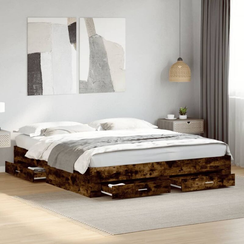 foto del prodotto vidaxl giroletto con cassetti rovere fumo 200x200 cm legno multistrato