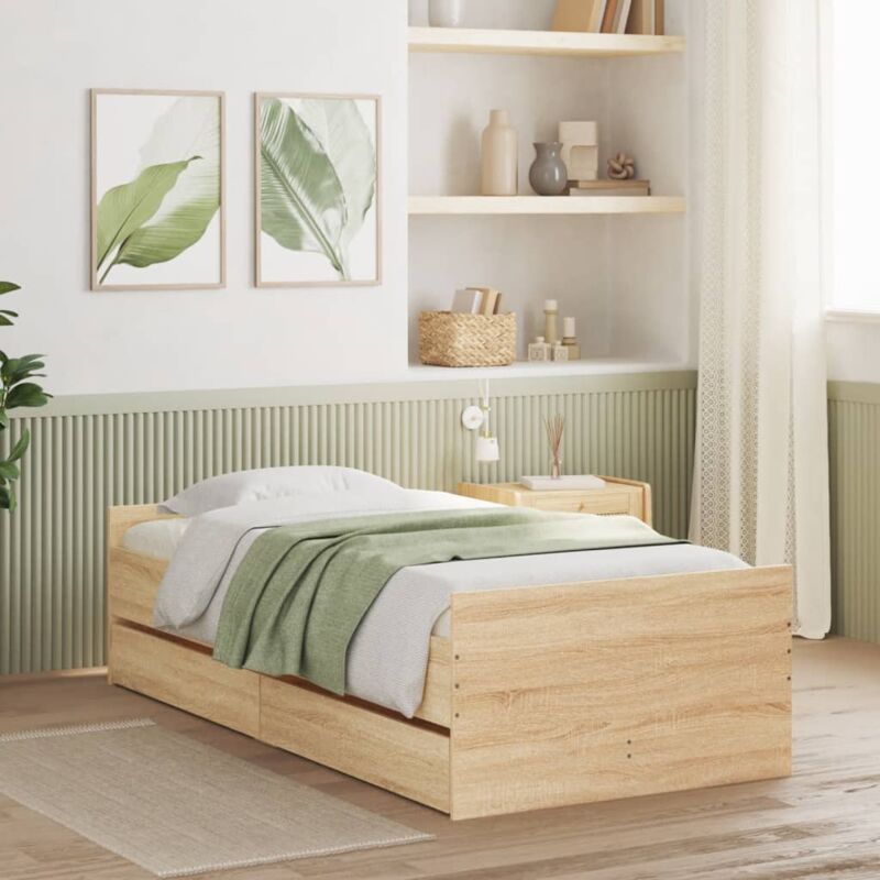 foto del prodotto vidaxl giroletto con cassetti rovere sonoma 75x190 cm small single