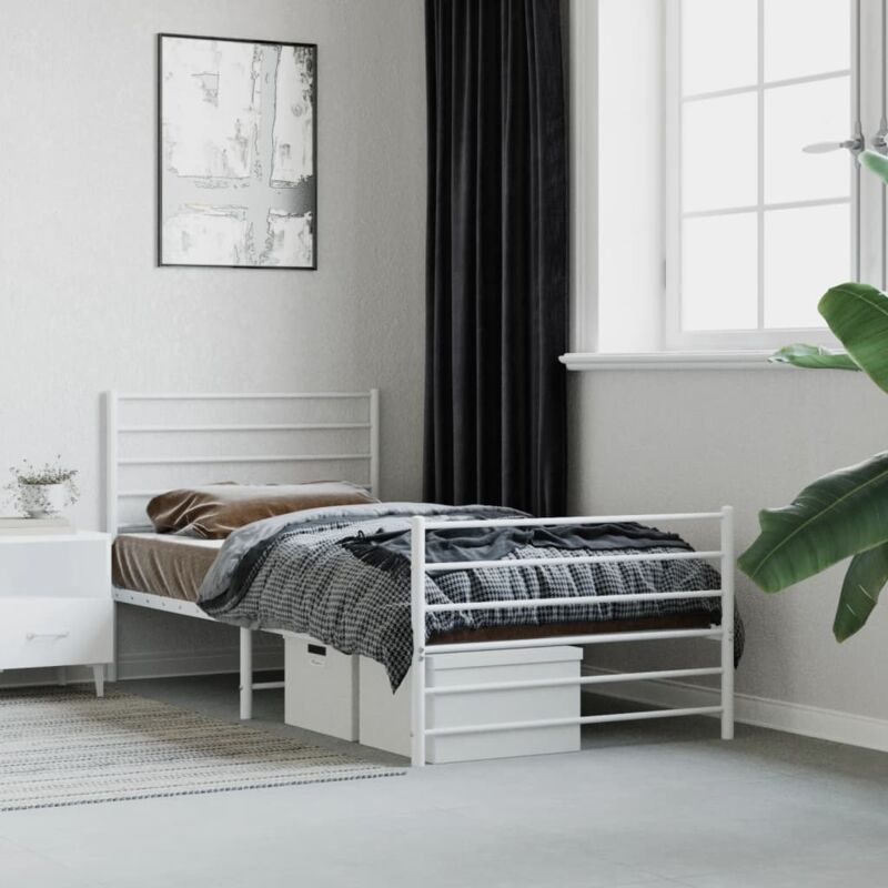 foto del prodotto vidaxl giroletto con testiera e pediera metallo bianco 90x190 cm