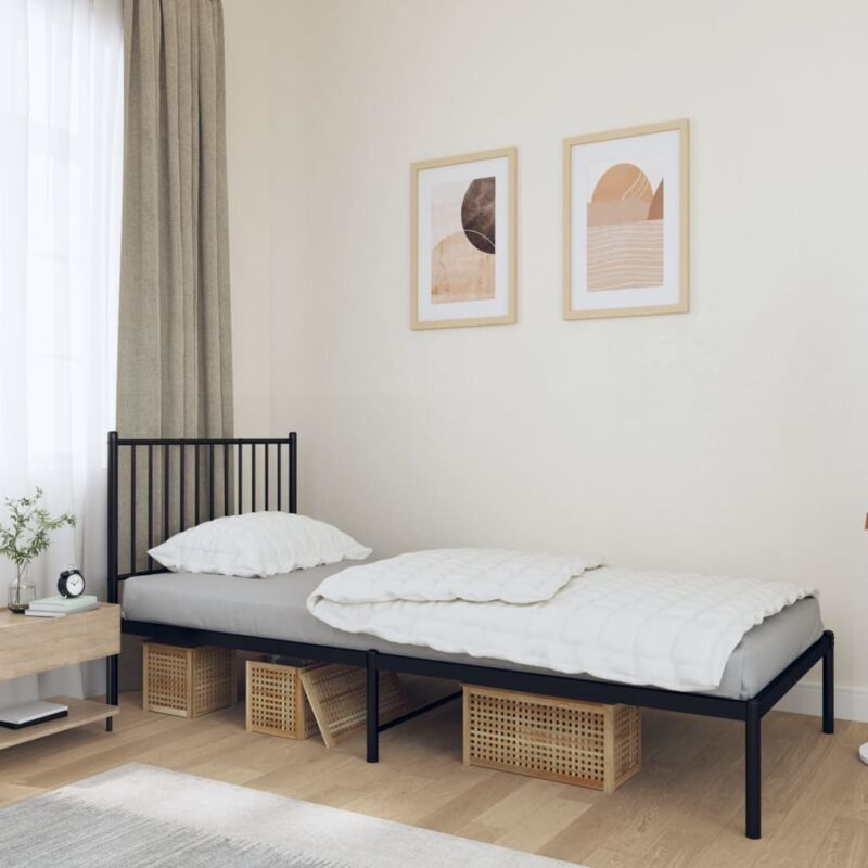 foto del prodotto vidaxl giroletto con testiera in metallo nero 90x190 cm
