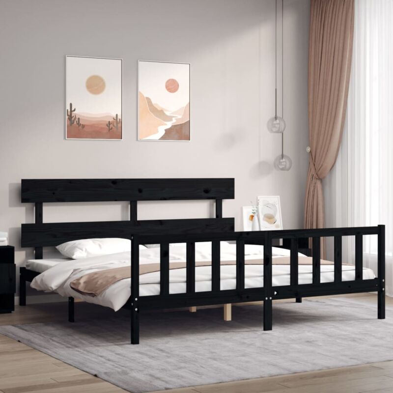 foto del prodotto vidaxl giroletto con testiera nero 200x200 cm in legno massello