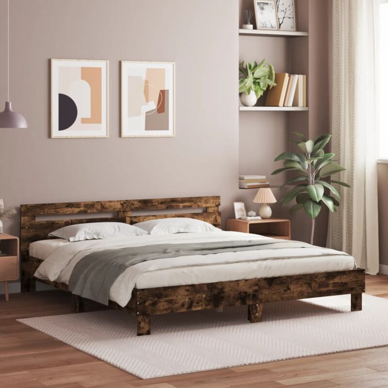 foto del prodotto vidaxl giroletto con testiera rovere fumo 160x200 cm legno multistrato