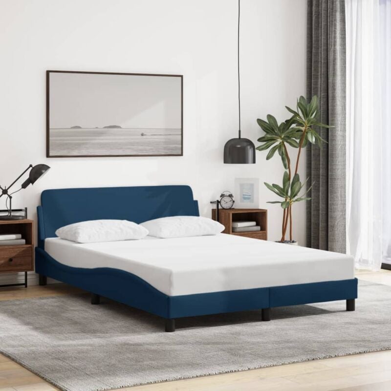 foto del prodotto vidaxl - giroletto con testiera senza materasso blu 140x200 cm tessuto