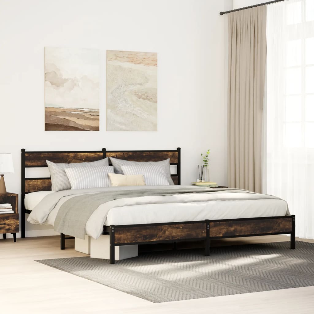 foto del prodotto vidaxl giroletto senza materaso in metallo rovere fumo 180x200 cm